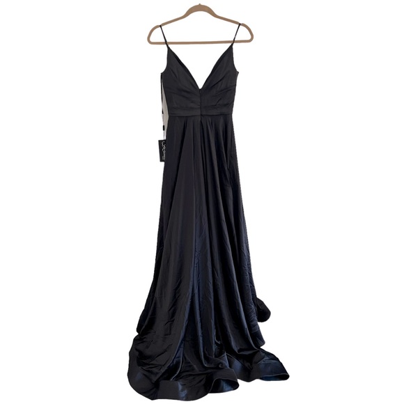 La Femme High Slit Long Satin Dress Sleeveless Full Length Formal Prom size 0 - Picture 9 of 12